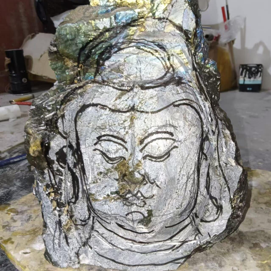 Hand carved labradorite buddha