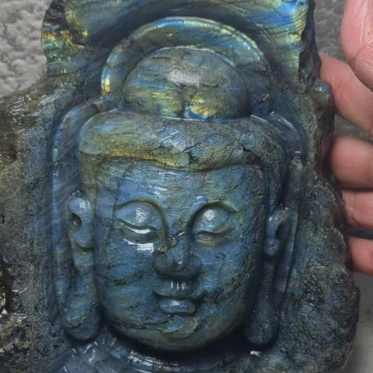 Hand carved labradorite buddha